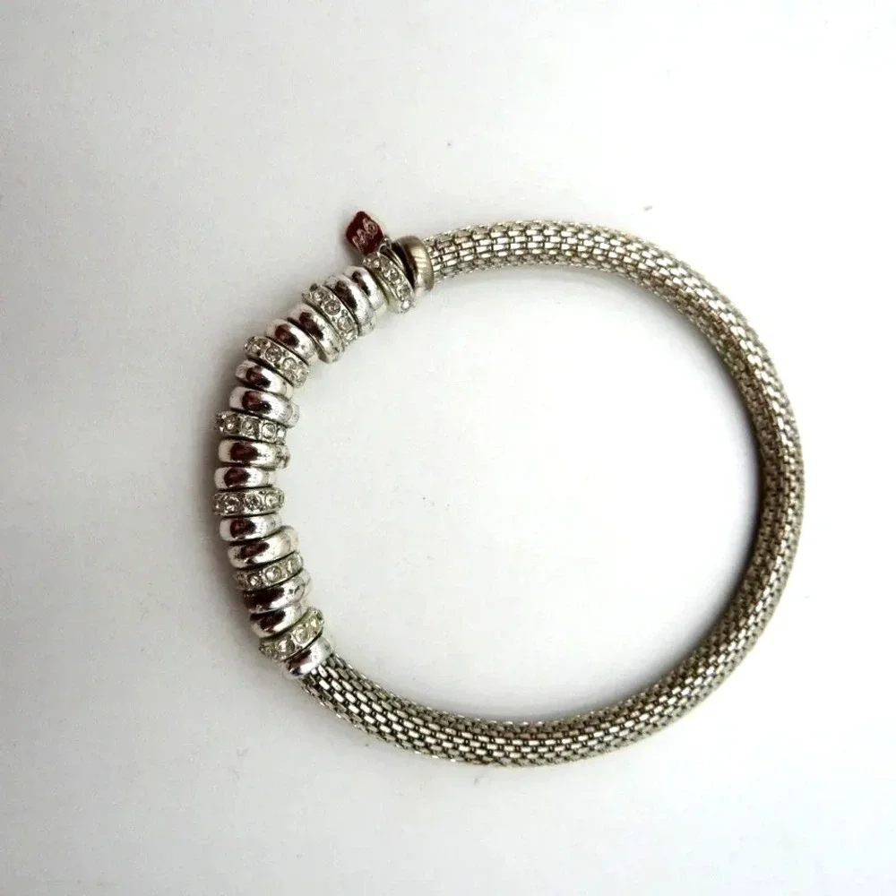 Silver Tone Mesh Chain‎ Bracelet Crystal Rhinestone Beads Charm Womens Fashion